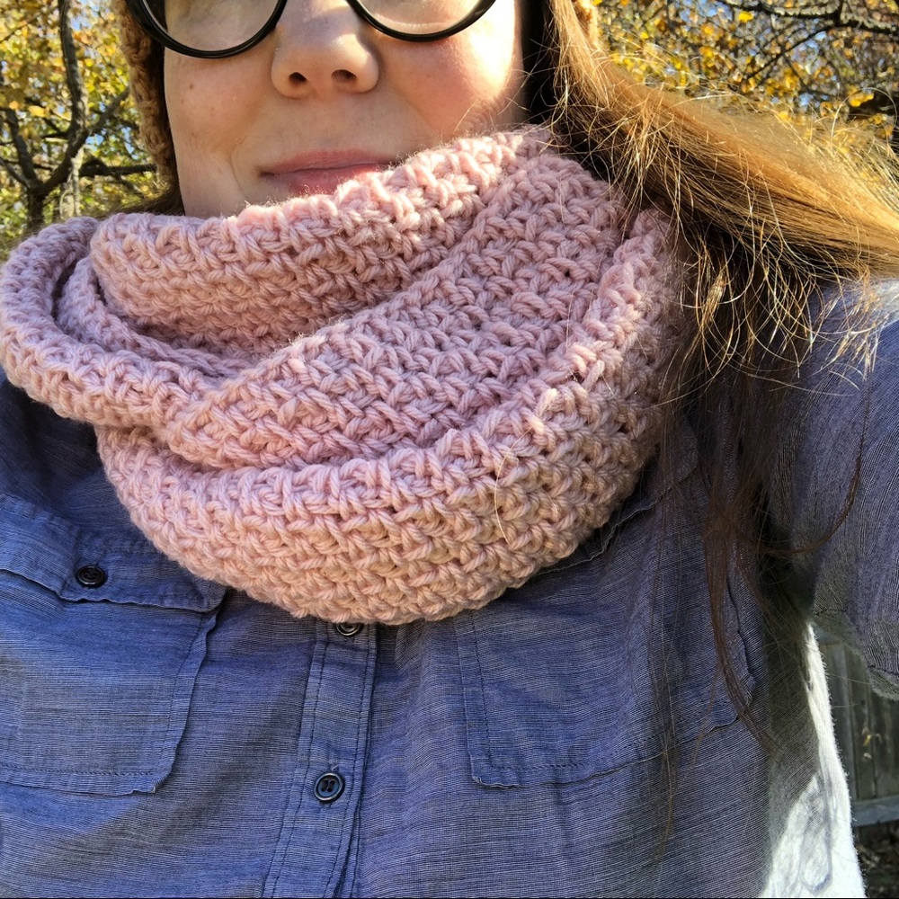 Blue pink oversized infinity winter scarf